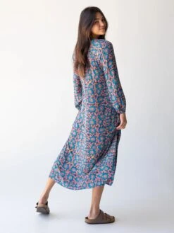 Natural Life Rowan Side Slit Midi Dress - Teal Dahlias -Natural Life Shop 484A5243 20copy