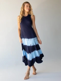 Natural Life Livie Maxi Dress - Blue Stripe Tie-Dye