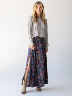 Natural Life Ginger Side-Slit Maxi Skirt - Watercolor Floral