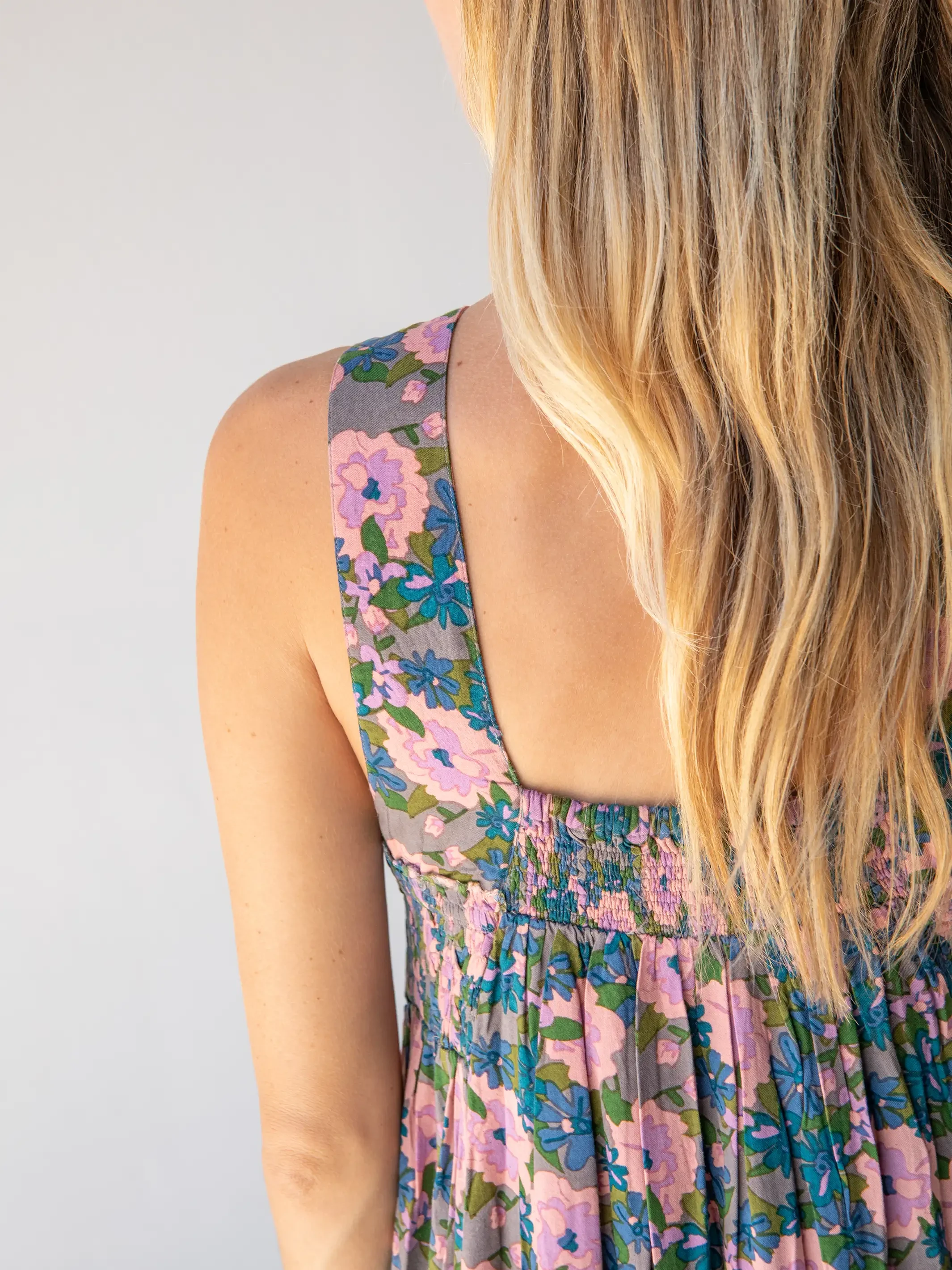 Natural Life Claudia Smocked Maxi Dress - Pink Blue Floral 3 Natural Life Claudia Smocked Maxi Dress - Pink Blue Floral - Image 3