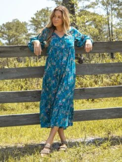 Natural Life Charlotte Midi Dress - Dark Turquoise Cream -Natural Life Shop 484A5526 20copy