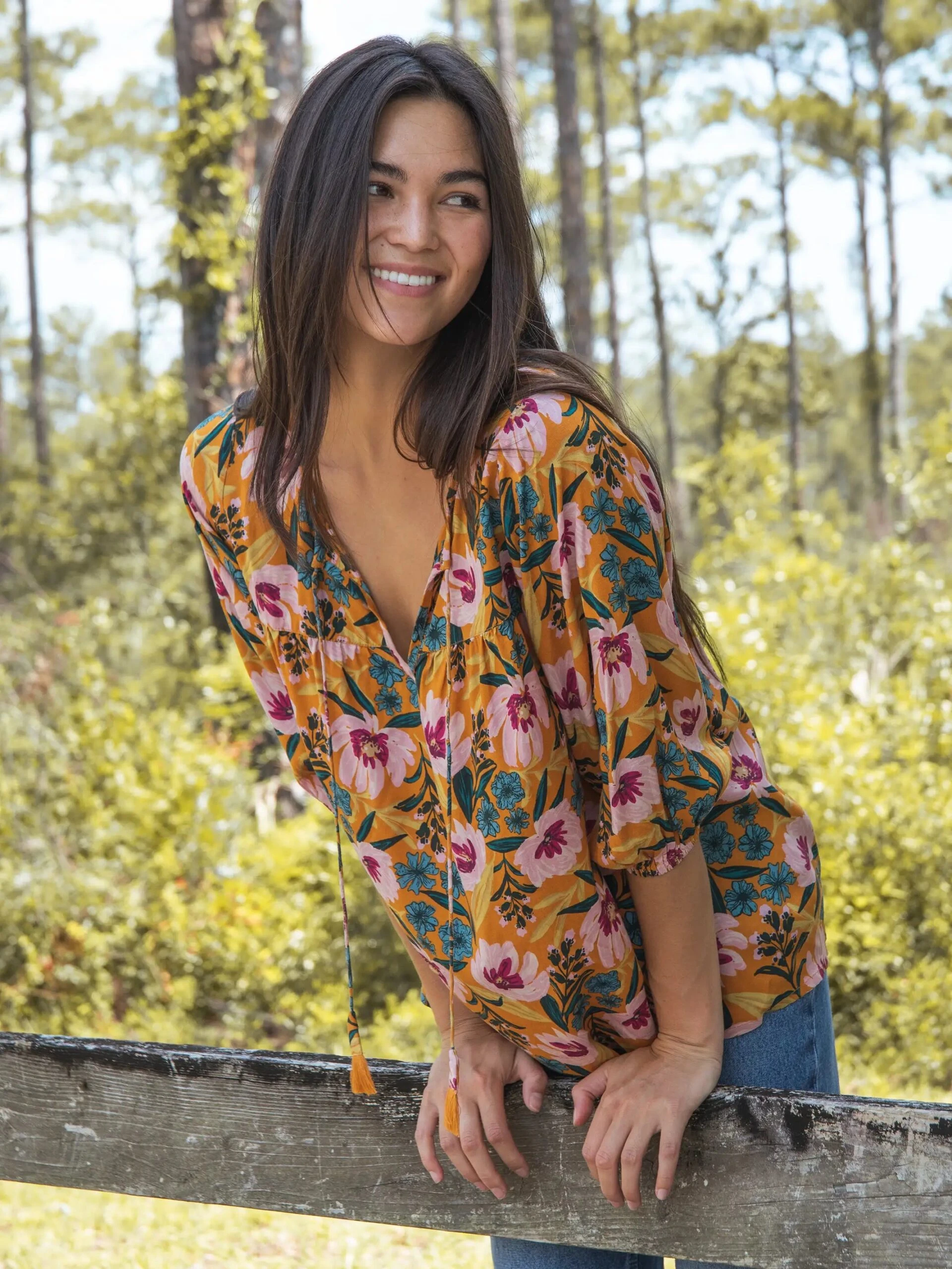 Natural Life Maribel Top - Orange Pink Floral 1 Natural Life Maribel Top - Orange Pink Floral