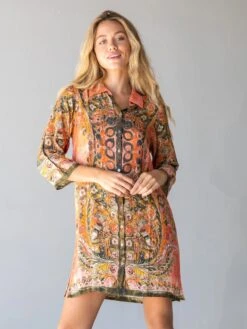 Natural Life Fiona Tunic Dress - Orange Paisley