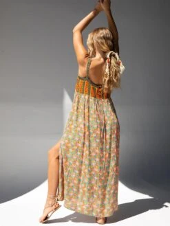Natural Life Patti Side Slit Maxi Dress - Turquoise Orange Mixed Print -Natural Life Shop 484A6221