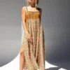 Natural Life Patti Side Slit Maxi Dress - Turquoise Orange Mixed Print