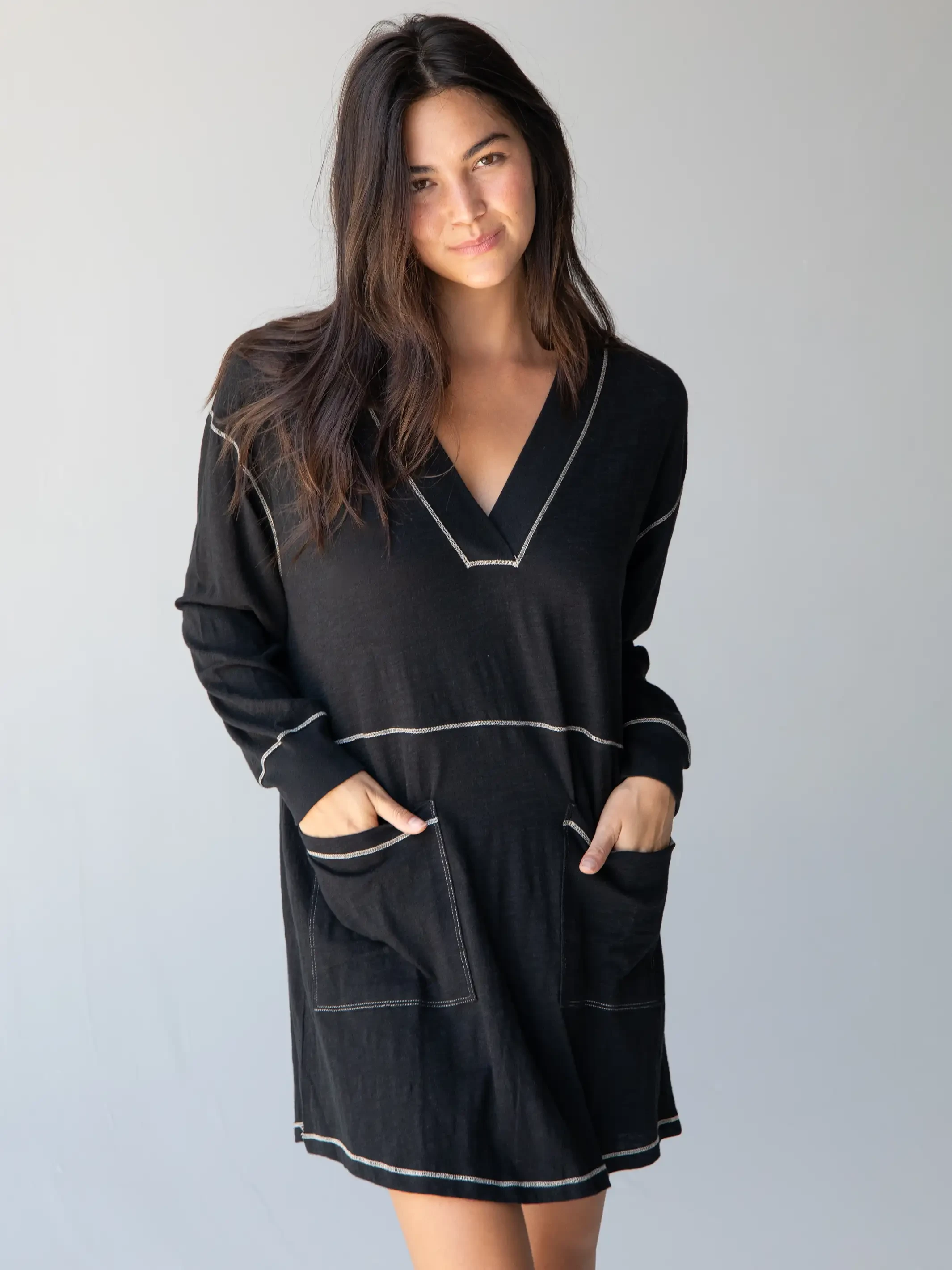 Natural Life Charlie Long Sleeve V-Neck Dress - Black 2 Natural Life Charlie Long Sleeve V-Neck Dress - Black - Image 2