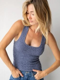Natural Life Danielle Square Neck Tank - Dusty Blue