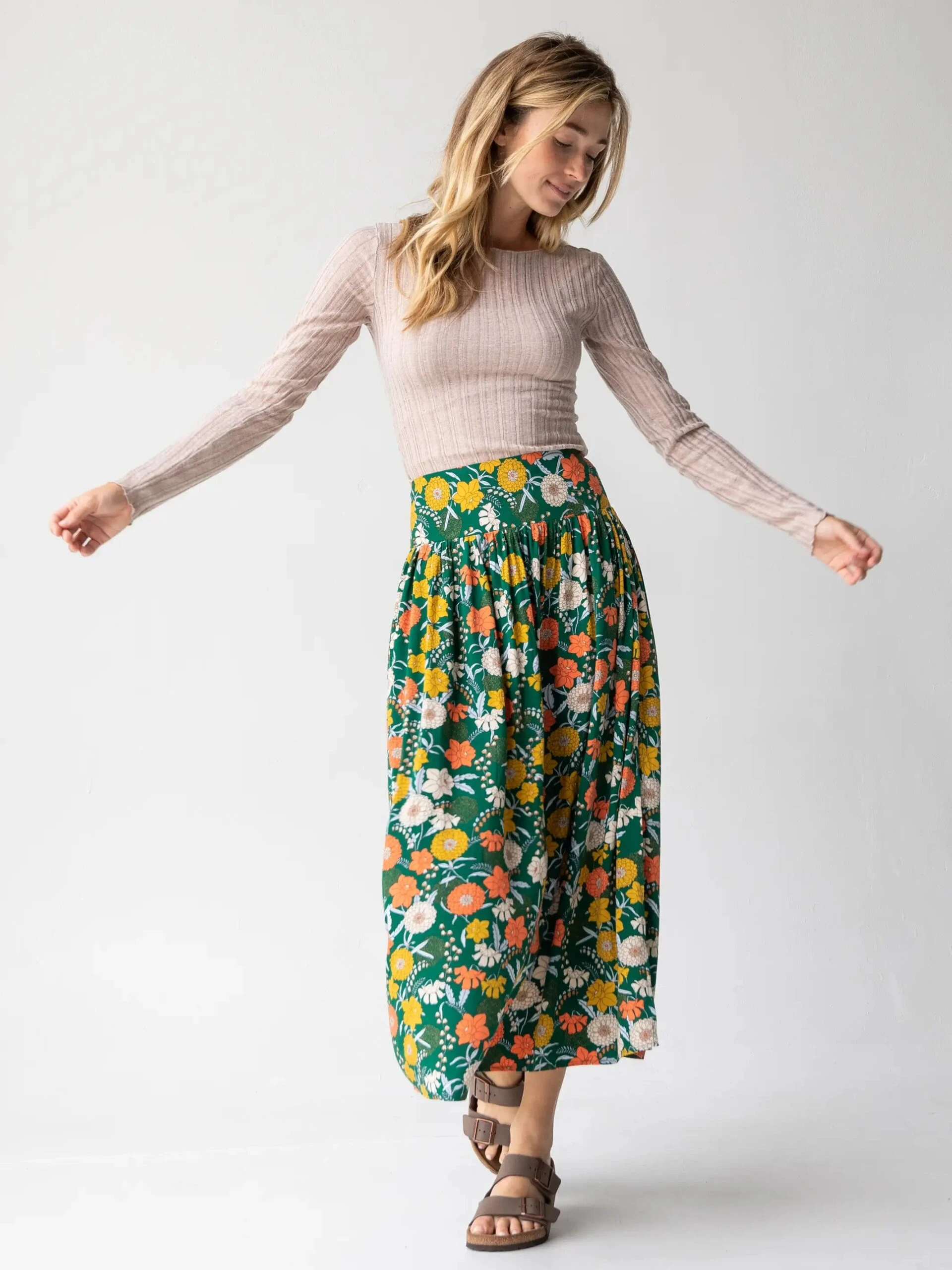 Natural Life Addie Midi Skirt - Green Yellow Daffodil 2 Natural Life Addie Midi Skirt - Green Yellow Daffodil - Image 2