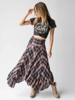 Natural Life Feelin' Alive Convertible Midi Skirt - Navy Plaid
