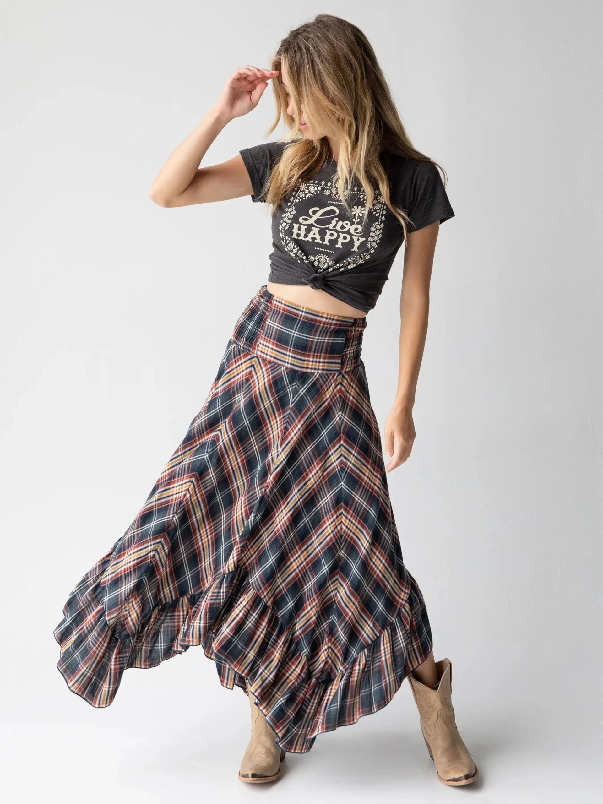 Natural Life Feelin' Alive Convertible Midi Skirt - Navy Plaid 1 Natural Life Feelin' Alive Convertible Midi Skirt - Navy Plaid