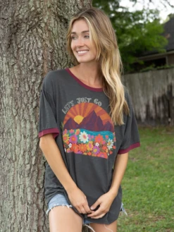 Natural Life Ringer Oversized Tee Shirt - Let's Just Go