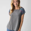 Natural Life Daphne Mixed Print Top - Teal Turquoise