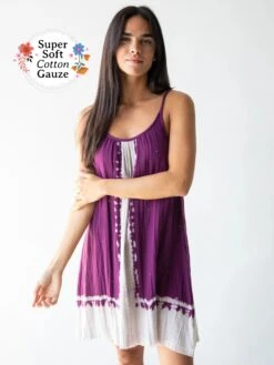 Natural Life Coco Cotton Gauze Cover-Up Dress - Purple Tie-Dye