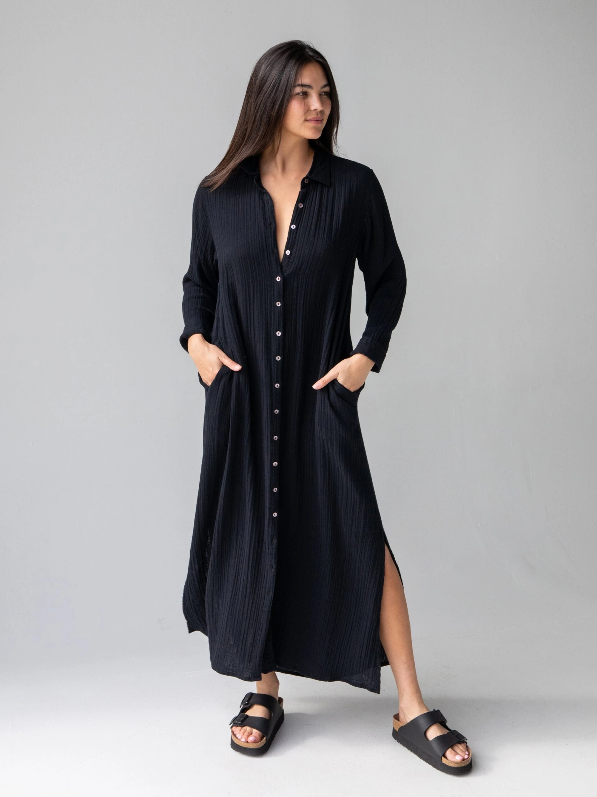 Natural Life Drew Gauze Shirt Dress - Black 2 Natural Life Drew Gauze Shirt Dress - Black - Image 2