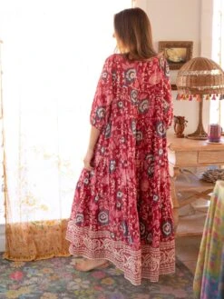 Natural Life Auguste Boho Maxi Dress - Red Pink Border -Natural Life Shop LHDRS1751 2