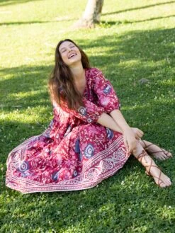 Natural Life Auguste Boho Maxi Dress - Red Pink Border -Natural Life Shop LHDRS1751 4