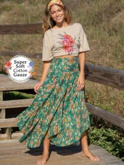 Natural Life Feelin' Alive Convertible Midi Skirt - Turquoise Floral