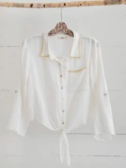 Natural Life Lola Tie Button Down - White 9 Natural Life Lola Tie Button Down - White -Natural Life Shop TOP000559 hang