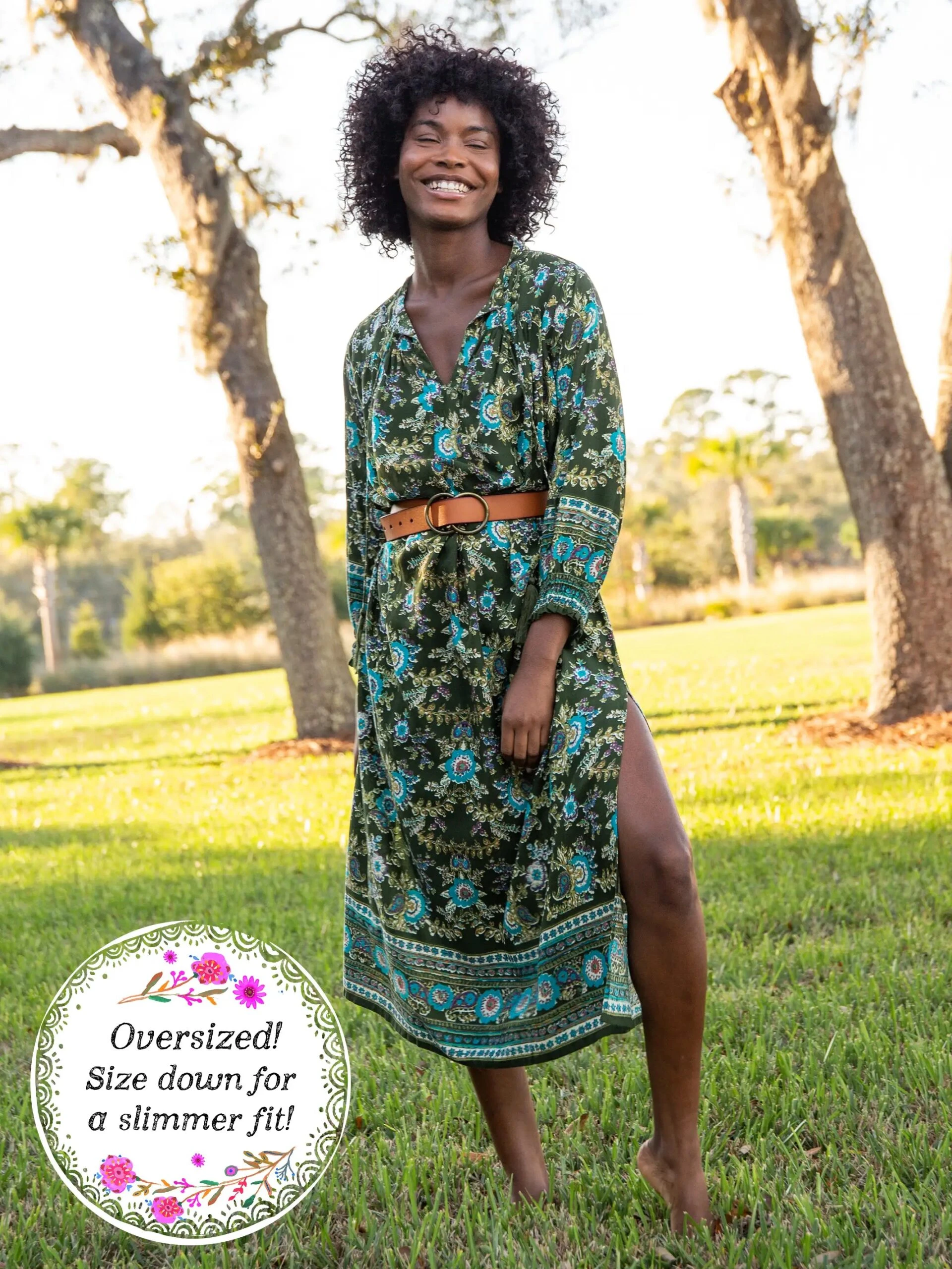 Natural Life Dara Woven Maxi Dress - Olive Floral Border 2 Natural Life Dara Woven Maxi Dress - Olive Floral Border - Image 2