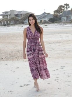 Natural Life Gianna Midi Beach Dress - Purple Floral Border