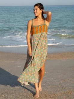 Natural Life Patti Side Slit Maxi Dress - Turquoise Orange Mixed Print -Natural Life Shop VP3A6141