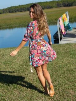 Natural Life Sophia Wrap Dress - Blue Red Floral