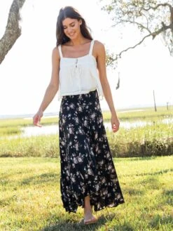 Natural Life Favorite Convertible Skirt - Black Multi Rose