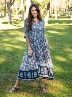 Natural Life Rebecca Tiered Dress - Navy Grey Floral