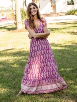 Natural Life Evangeline V-Neck Maxi Dress - Purple Border -Natural Life Shop VP3A9563